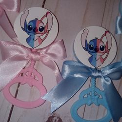 Stitch and Angel Gender Reveal Baby Rattle Guest Pin Favor