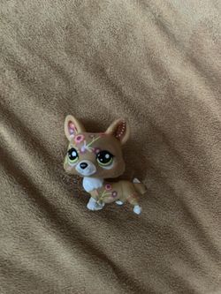 2007 Authentic Littlest Pet Shop #1851 Tan flower corgi dog blythe