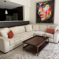 White Fabric Sectional Sofa/ Couch For Living And Family Room 