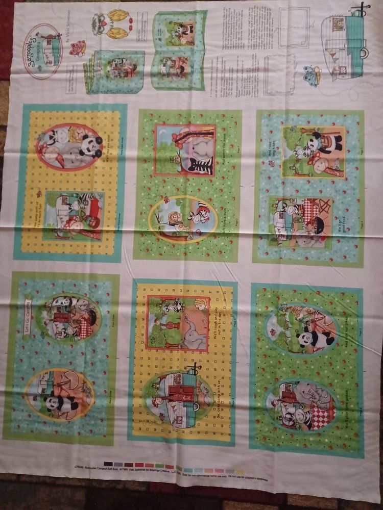Bazooples Soft Book Fabric Panel Let's Go Camping Zoo Animals