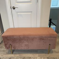 LIGHTLY USED Blush Pink Ottoman With Gold Legs 