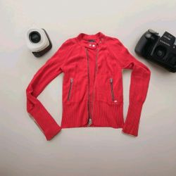 A/X Armani Exchange Women's Red Organic Wool Knitted Jacket Zipper XS/S