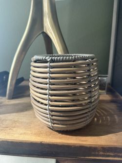 Crate and Barrel Wicker Planter Vase Decorative Brown 5 inch