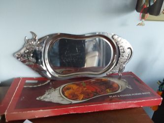 Cow Bull steer Silver-plated  Tray Platter 27" By Anne Saint-genes France 