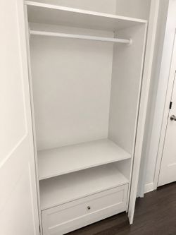 White Wardrobe with Hanging Rod and Drawer