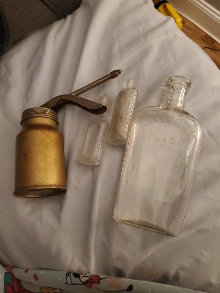 Very Old Antique Bottles And Oil Can