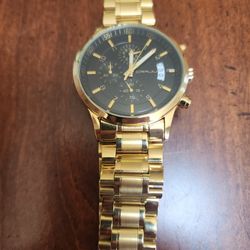 Gold Tone Black Dial Watch