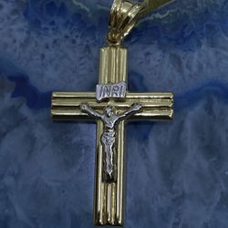 $225 Two Tone Yellow And White Gold Cross Crucifix Religious Charm Pendant