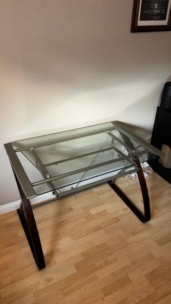 Glass Desk with Pullout Keyboard Tray