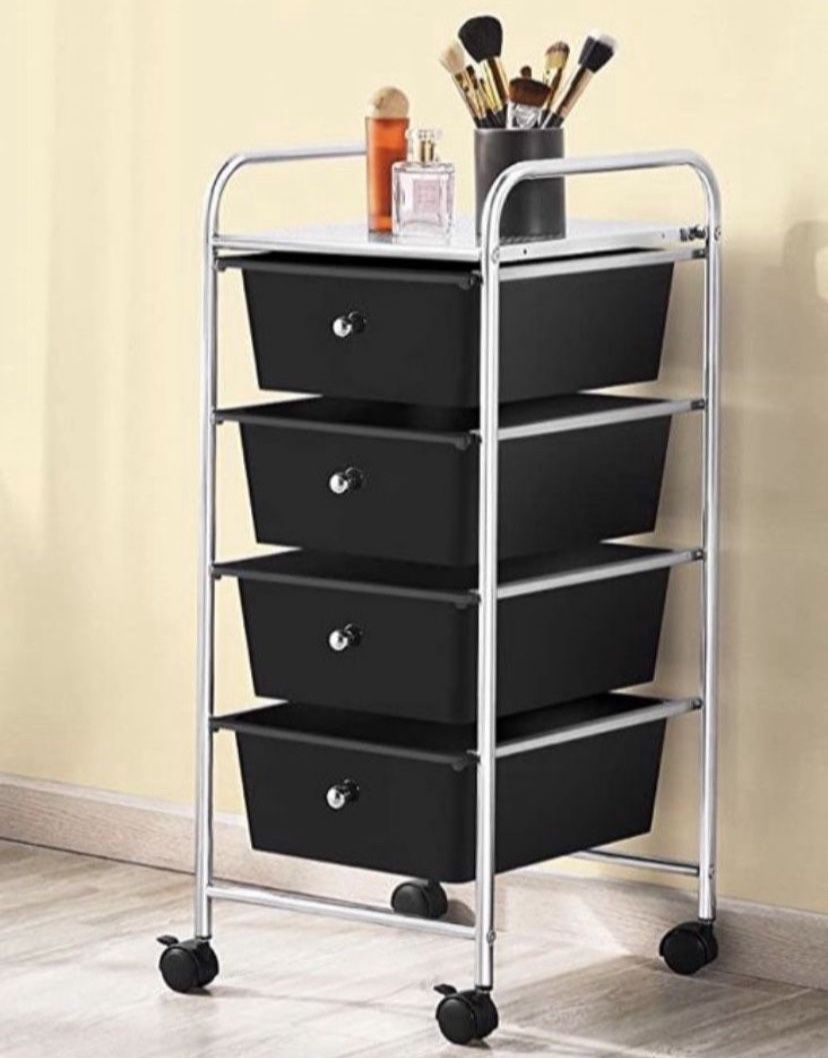 Yaheetech 4 Drawers Cart Rolling Plastic Storage Cart and Organizer Metal Frame Plastic Drawers Plastic Trolley Organizer on Wheels, Black New not as
