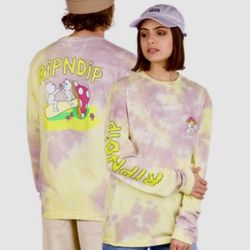 NWT New Men M RIPNDIP Sharing Is Caring Mushroom Tie Dye T-Shirt Tee Sweatshirt