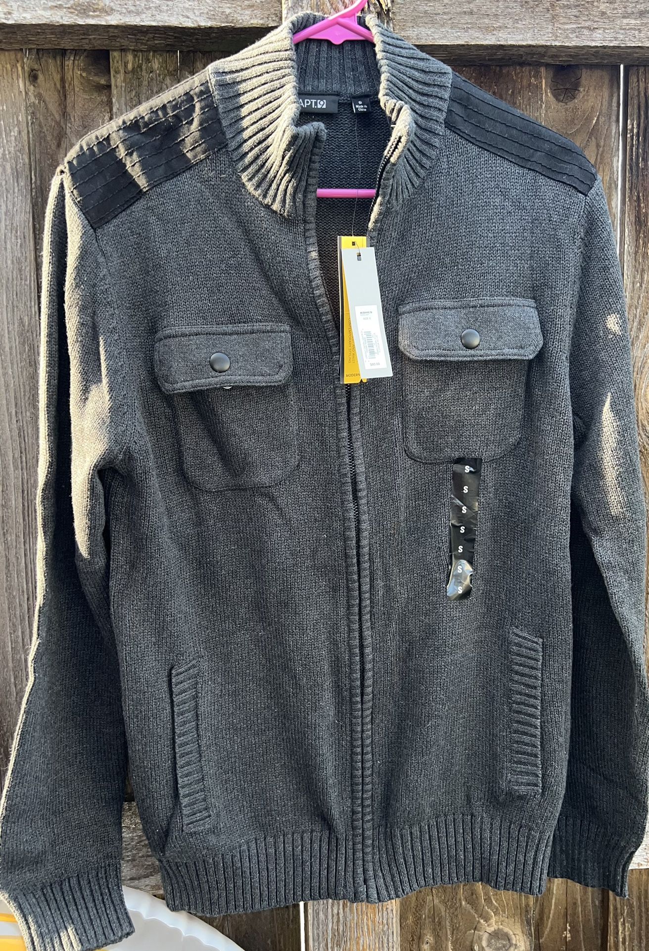 New. Mens Small Cardigan Sweater. Thick Knit