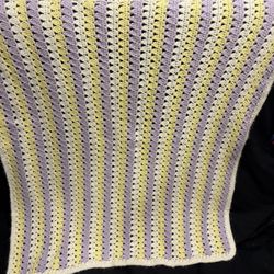 Handmade Baby Blanket in Yellow, Purple and White 30” x 34” could also be used as lap blanket