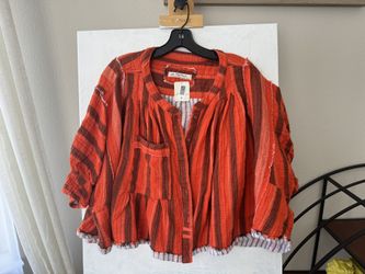 NWT We the Free Women's Lisbon Yarn- NWT Dyed Stripe Button Up Shirt In Red Combo XS