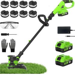 12IN Cordless Weed Wacker Eater String Trimmer with 2x5.0ah Battery and Charger, Electric Grass Trimmer 20V Battery Powered Weed Eater String