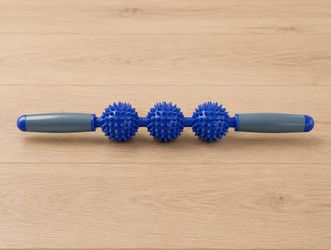 Body Massage Roller Stick, 3 Spiky Heads, Handheld Manual Rolling, Blue/Gray