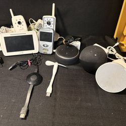 Lot of electronics baby monitors, echo dot, echo smart pop, echo dot, Google Chrome cast an more 