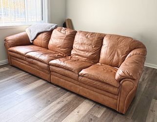 Large Brown Leather 4 Seat Sofa – Oversized 9’9” Couch