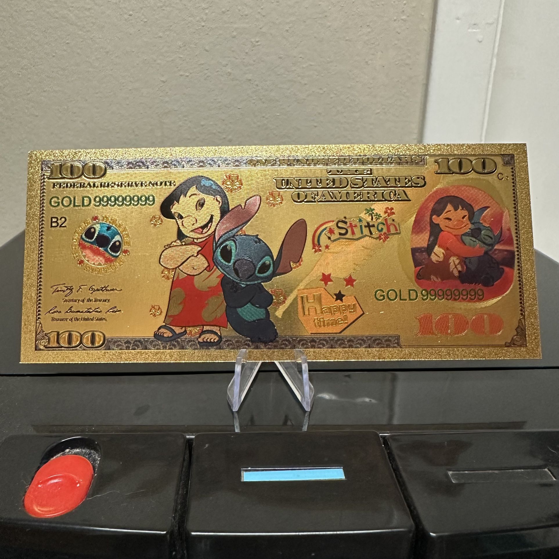 24k Gold Foil Plated Lilo and Stitch Banknote