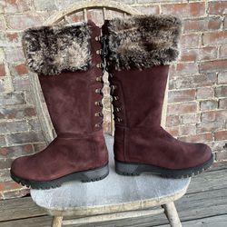NEW NIB BOS & CO GRAHAM PRIMA WINE COLORED SUEDE FAUX FUR SHEARLING LINED 42 