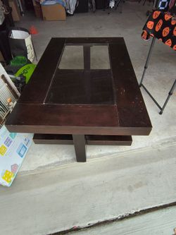 Dark Wood Coffee Table with Glass Inserts