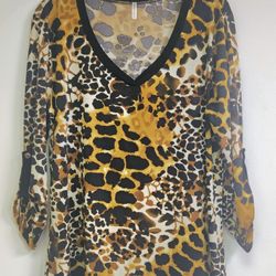 Xl Animal Print Silky 3/4 Sleeve Womens Pull Over Top 