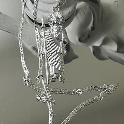 Saint Jude Silver Plated Pendant With Chain Necklace 22” 3mm