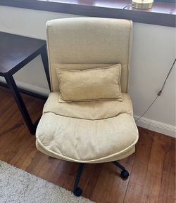 Light Mustard/Beige Fabric Office Chair with Lumbar Pillow
