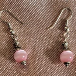 Rose Quartz In Silver Earrings. 