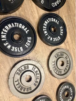 Olympic Full Set Of Cast Iron Weight Plates  from 2.5s to 45s  Pounds Like NEW (reconditioned), [Total: 245 lbs].