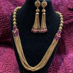 Gold Plated Jewelry Set Necklace Earrings Mala  Jhumki Women’s Jewellery Pakistani Indian Bollywood 