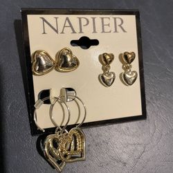 Napier 3 Pc Heart Earring Set Dual Tone
