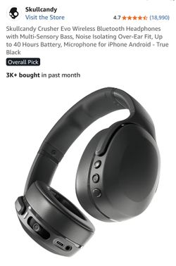Skullcandy Crusher Evo Wireless Bluetooth Headphones with Bass Noise Isolating Over The Ear 40 Hour Battery