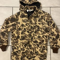 Vintage 80s 90s Duck Camouflage Jacket Hooded Winter Coat Size XL Walls Brand 