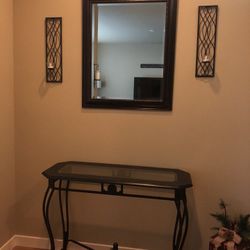 Entry Table, Mirror And Wall Decor 