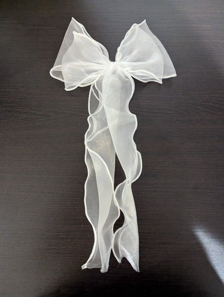 Bow Hair Clip - Big Ribbon Hair Bows White Chiffon Bow - Long Tail Hair Clip