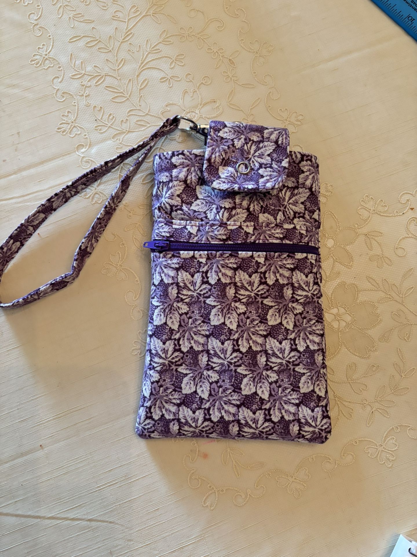 Phone Pouch / Wristlet - White, Purple