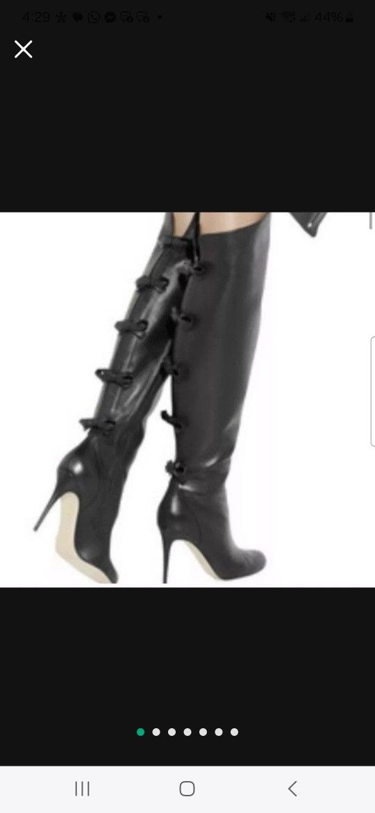 Valentino Bow High heel Leather Boots, Black (European Size 39)