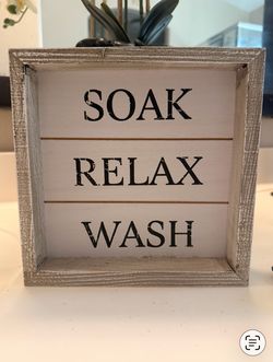 Wood “Soak Relax Wash” Bathroom Wall/Shelf Decor Sign