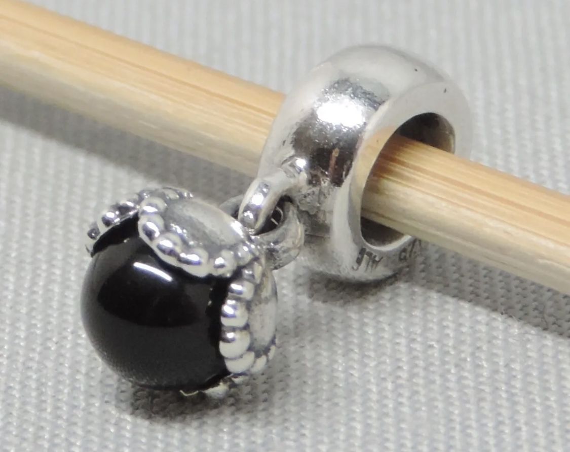Authentic Pandora Black Onyx Ball Drop Dangle Charm/Bead Silver 925 ALE 790379O