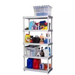 HDX 5-Tier Easy Assembly Multi-purpose Plastic Garage Storage Shelving Unit in Gray (36 in. W x 72 in. H x 18 in. D)