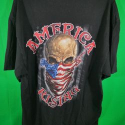 America Rising USA Flag Skull Patriotic Tattoo Motorcycle Biker T Shirt 2XL