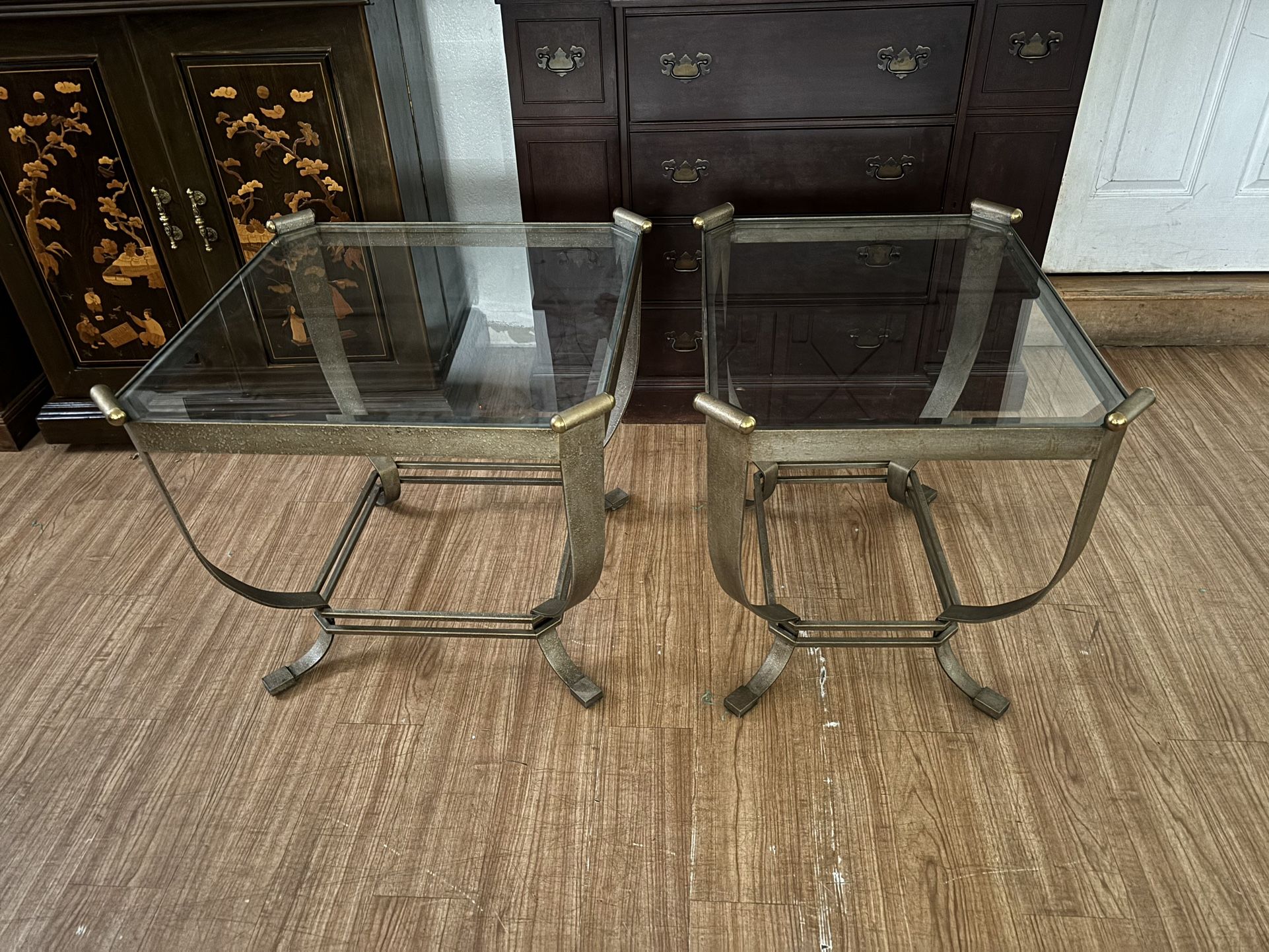 Glass Top Heavy Metal End Tables