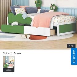 Twin Size Bed Frame with Grass Hill Decor and Storage Drawers for Kids ($60)