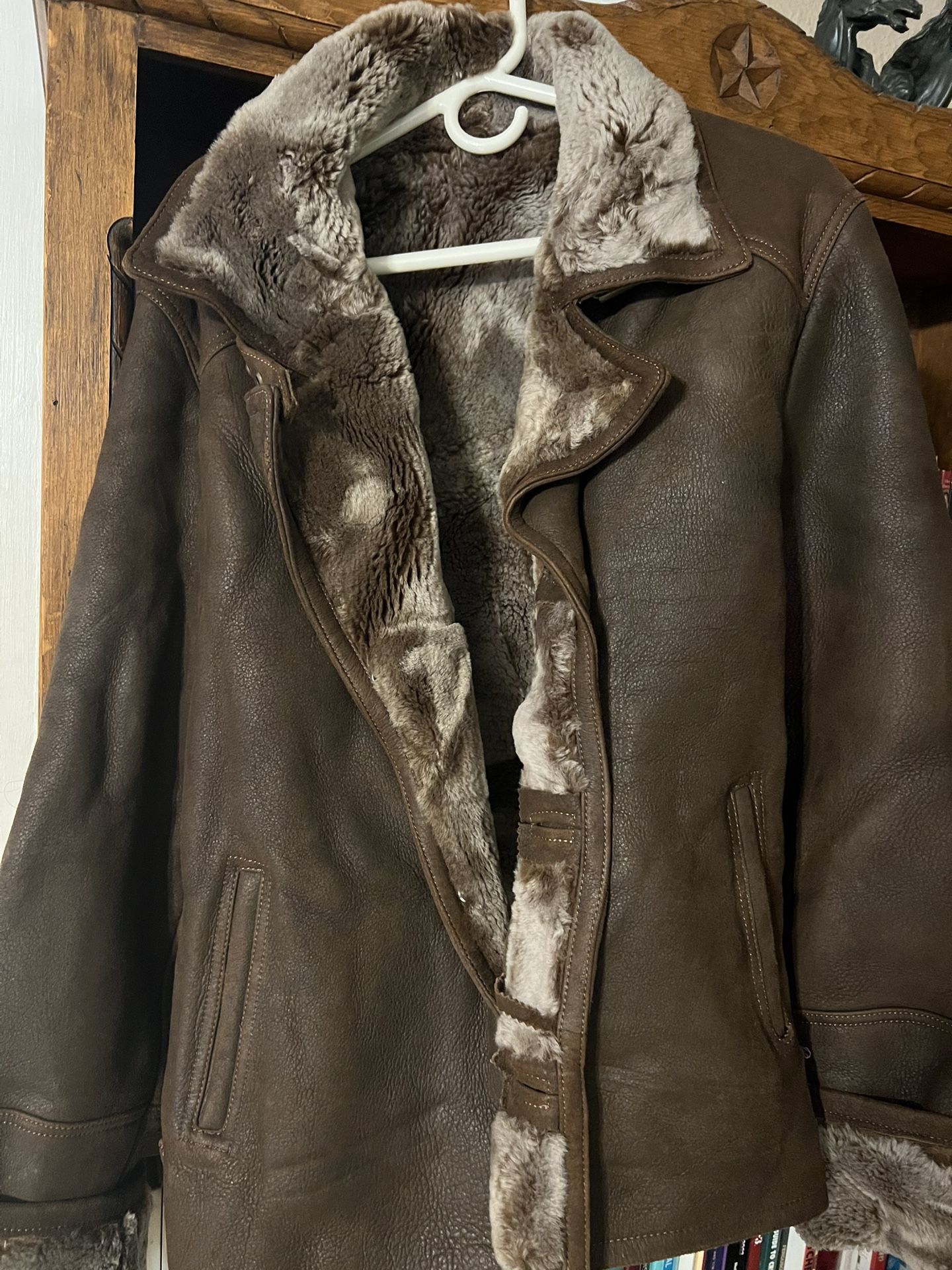 MEN COAT GENUINE LEATHER & FUR BROWN