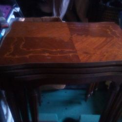 3 Stacking Vintage Tables With Wood Inlay