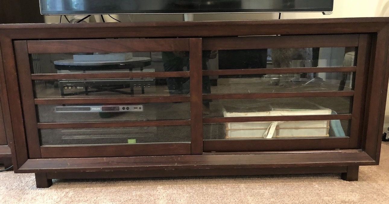 TV Stand With Glass Sliding Cabinet