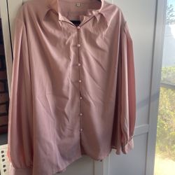 Women's peach Long Sleeve Blouse, Button Down, Size 3XL