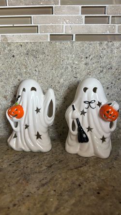 Ceramic Halloween Ghost Figurines Set of 2