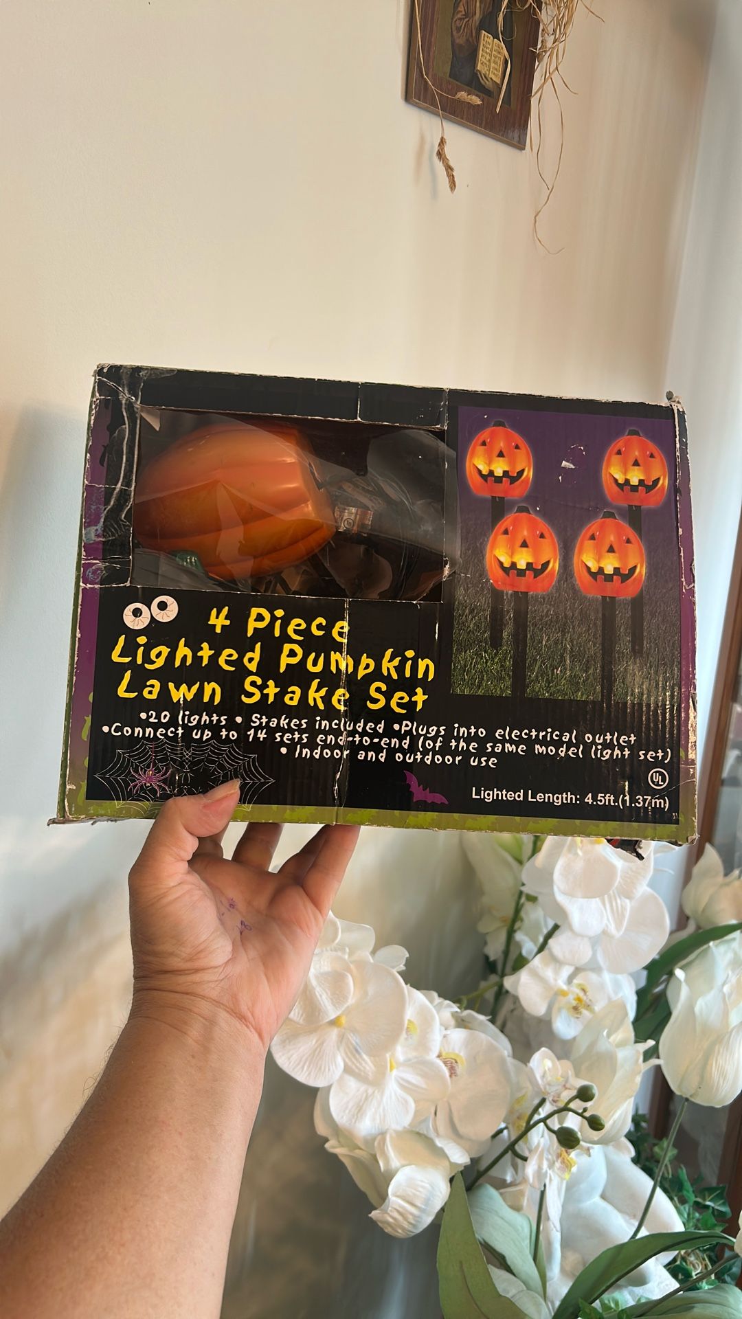 Four Piece Lighted Blow Mold Pumpkin Lawn Stake Set